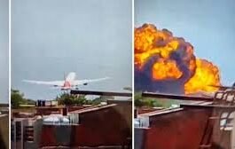 Air India AI-171 plane crash in Ahmedabad with explosion captured on camera, tragic aviation accident visuals